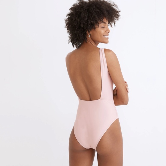 Madewell Sz Large Power Petal Pastel Pink Second Wave Square-Neck One-Piece - Picture 3 of 14